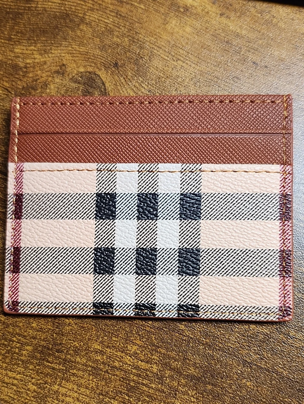 Plaid Leather Card Holder - Designer Style